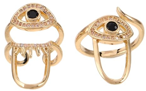 Tofficu 2 Piezas Anillos Únicos Punta del Dedo Diseño de Ojo Malvado en Cobre Dorado, Ajuste Cómodo y Estilo Moderno para Fiestas y Uso Diario