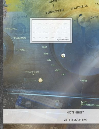 Notenheft: DIN A4 • 48 Seiten, 24 Blatt, 12 Systeme, „Stereoanlage“ • Original #GoodMemos Schulheft • Mit Inhaltsverzeichnis und Seitenzahlen, Noten-Lineatur 14