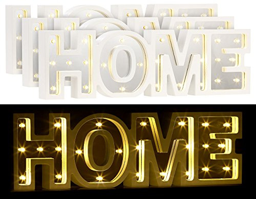 Lunartec LED-Lampen Schriftzug: LED-Schriftzug Home aus Holz & Spiegeln mit Timer, 3er-Set (Beleuchtung, Deko-Wort)