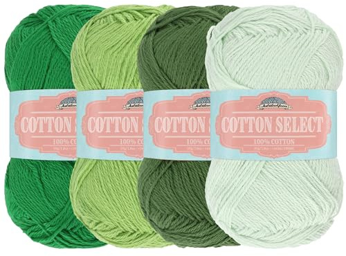 Cotton Select Sport Weight Yarn Color Palette Pack - 100% Fine Cotton - Shades of Green - 4 Skeins