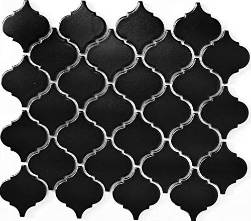 Keramikfliese Retro Vintage Mosaik Fliese Florentiner schwarz matt für WAND BAD WC DUSCHE KÜCHE FLIESENSPIEGEL THEKENVERKLEIDUNG BADEWANNENVERKLEIDUNG