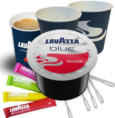 Lavazza Blue Top Class Intenso Espresso - 100 Capsules avec Gobelets Kraft, Sucres et Touillettes - Offre Professionnelle