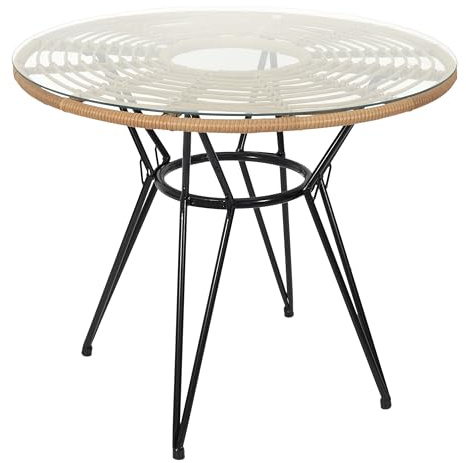 HOME DECO FACTORY - HD7238 Table de Repas Ronde en Verre Trempé - Design Moderne pour Salle à Manger ou Salon - 90 x 73 x 90 cm - Couleur Noir Naturel