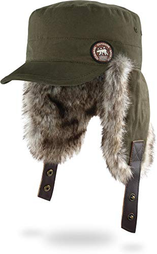 normani Wintermütze Wintercap mit Kunstfell und Ohrenklappen - Warme Innenpolsterung, Winddicht und Schirm für Damen und Herren Farbe Oliv Größe XXL/3XL