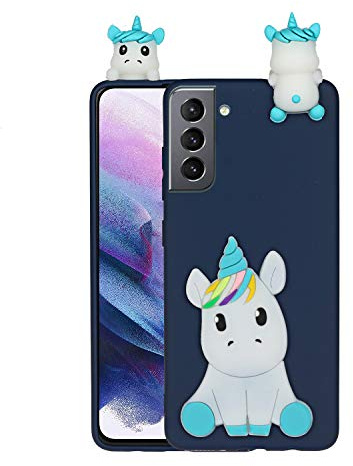 HopMore Kompatibel mit Samsung Galaxy S21 5G Hülle Dünn Silikon Weich Gel 3D Tier Motiv Slim Case Stoßfest Handyhülle Samsung S21 5G Silikonhülle Schutzhülle Cover - Blaues Einhorn