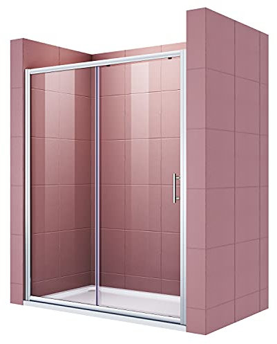 SIRHONA Porte de Douche Coulissante 160x185 cm Réglable Installation Réversible,Verre de Sécurité Trempé de 5 mm1 Porte Fixe + 1 Porte Coulissante