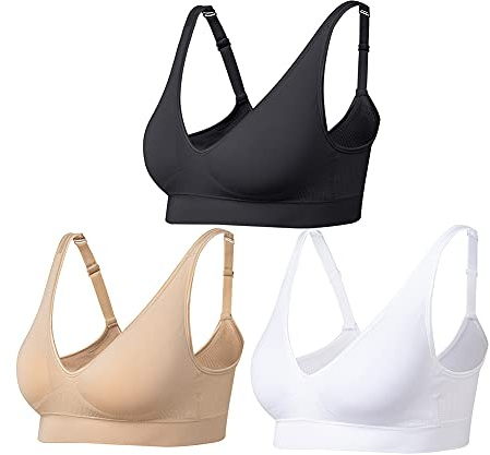 Comfyin Damen BH ohne bügel Bügelloser Bustier 3er Pack,Schwarz +Weiß+Beige,M