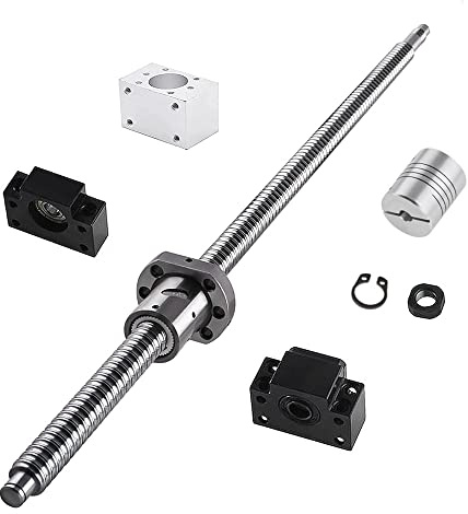 CNCMANS Husillo de bolas de acero inoxidable de 1000 mm, husillo roscado de acero inoxidable de 1000 mm con extremo mecanizado + soporte Bk10 / Bf10 + tuerca de bola + acoplamiento + carcasa madre,
