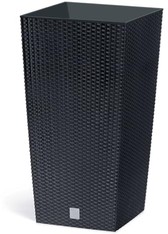 IMJ-Global Vaso Fioriera per piante Fiori DRTS Grande H61 Simil Rattan da interno esterno Quadrato Alto Nero 49 Litri 32,5x32,5x61 cm design Moderno in plastica da balcone