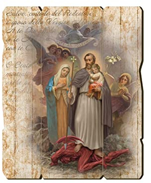 Fratelli Bonella | Cuadro de madera contorneado estilo vintage de San José, protector de la Sagrada Familia, 19 x 24 cm, fabricado en Italia