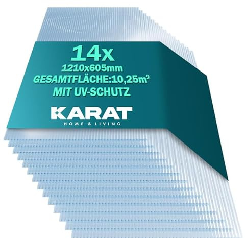 KARAT 10,25 m², Transparent 16 mm, Gewächshaus Stegplatten mit hoher Formbarkeit - 14 Stück - 60,5 x 121 cm - Hohlkammerplatten Doppelstegplatten aus Polycarbonat