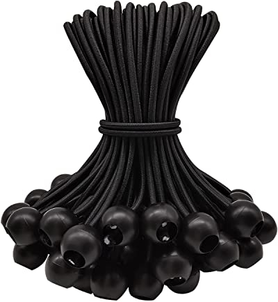 WMZOBH Bungee Cords with Balls 50 Piece, Tarpaulin Bungee Cords 6 Inch, Bungee Balls Small, Elastic Bungee Straps Short, Heavy Duty, Tie-Down, Adjustable Flag Bungees (Black)