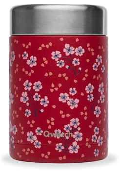 QWETCH - Boite Repas Nomade Isotherme - Hanami Rouge 600ml - Boite Alimentaire Inox - 5h Chaud et 7h Froid - Sans BPA, Étanche & Reutilisable - Lunch Box pour bureau, pique-nique, randonnée