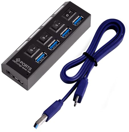 OcioDual Splitter mit 4-Fach Externer USB 3.0/2.0 Hub Schwarz Verteiler Datenübertragung Portable Datenhub Super High Speed SS