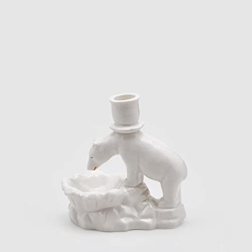 EDG PORTACANDELE Kid Orso in Ceramica Bianca H16X15X9 per Candele Stelo Colore : Bianco