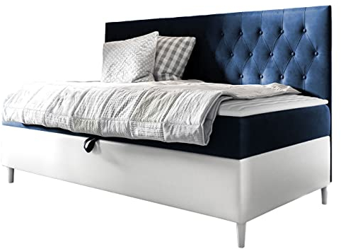 Mirjan24 Boxspringbett Junior Lenda II mit Bettkasten Continentalbett mit Polsterkopfteil Polsterbett Holzfüße Bonell-Matratze Topper Amerikanisches Bett (Soft 17 + Fresh 11, 90 x 200 cm)