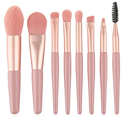 Set Pennelli Make Up, 8 Pezzi Pennelli Trucco Pennello Fondotinta Liquido Pennelli Trucco Professionale Pennello Correttore Occhiaie Kit Pennelli Ombretto Occhi (Rosa)