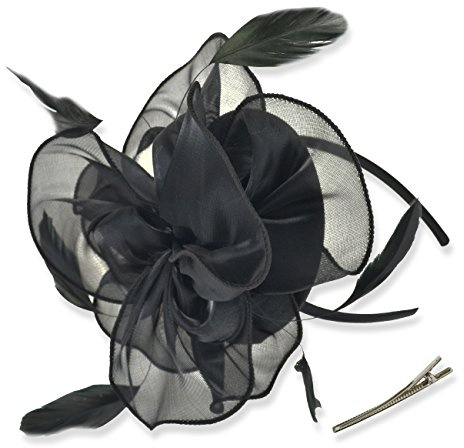 DRESHOW Fascinators Mössa för Kvinnor Cocktail Tea Party Huvudbonad Blomma Mesh Band Fjädrar Pannband