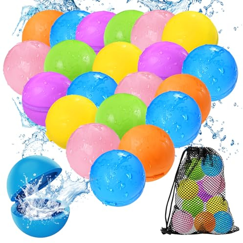 Tlitlimom 20Pcs Reusable Water Balloons, Summer Toy Water Toy for Boys and Girls, Pool Beach Toys for Kids ages 3-12, Outdoor Activities Water Toys Self Sealing Water Splash Ball for Fun