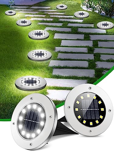 Coroor Solar Ground Lights, 12 LED Waterproof Garden Lights Outdoor Bright In-Ground, Solar Disk Lights Outdoor Decorations for Pathway Yard Lawn Patio Walkway Pool(20 Packs White)