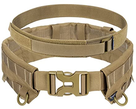IDOGEAR Taktiskt bälte 2 tum molle stridsbälten med 1,75 tum inre bälte strid quick release metallspänne bälten justerbar krok och ögla, Brun, Large for Waist 96-106 cm