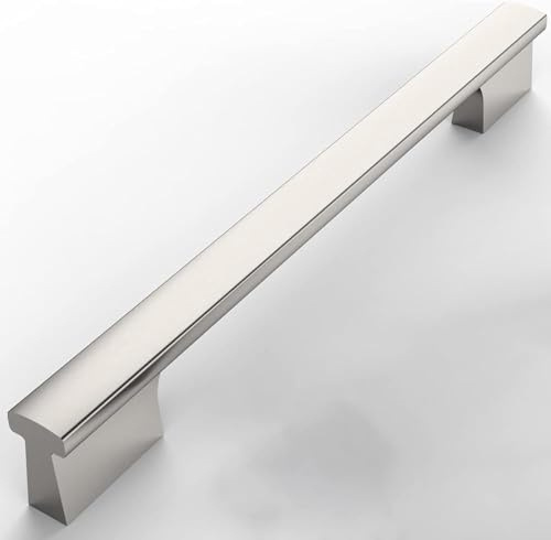Amerdeco 10 Stück Möbelgriffe Gebürsteter Nickel, 192mm Lochabstand, Aluminiumlegierung Schubladengriffe & Schrankgriffe für Küchenschränke & Kleiderschränke UK0048