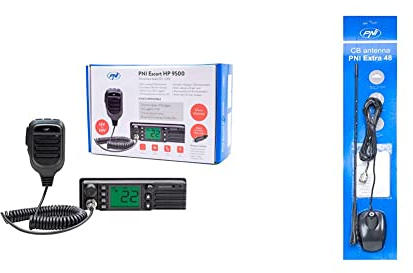 CB-Funkgerät PNI Escort HP 9500 Multistandard, ASQ, VOX, Scan, 4W, AMFM, 12V / 24V Netzteil & Extra 48 CB Antenne SWR 1.2 Magnethalterung enthalten, 45 cm Höhe, 4 m RG58174 Kabellänge 10 km, 150 W