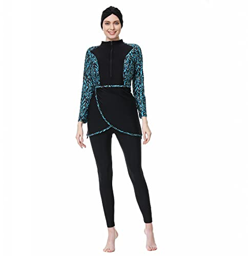 FOKULUNDA Modest Swimwear for Women Muslim Swimsuits Islamic Burkini Hijab Swimming Beachwear Long Sleeve Surfing Suit (XXL, F1)