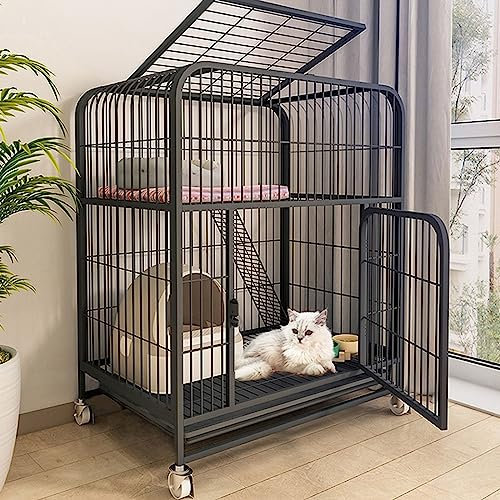 Katzenkäfig Für Zuhause Groß Hoch Indoor Stahl Hundekäfig Für Große Hunde Stabil, Mit 360-Grad-Universalrädern, Leicht Zu Bewegen, Mit Abnehmbarer Ablage ( Color : Black , Size : A-78*55*100CM )