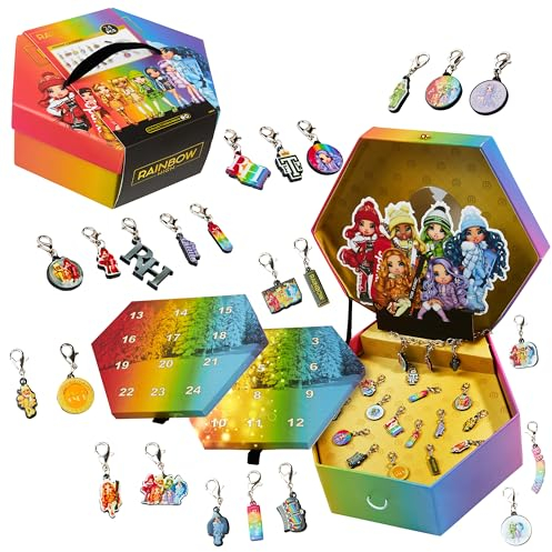 Rainbow High Calendario Adviento 2025 Niña Calendário Cuenta Atrás para Navidad de Joyas con Joyero Pulsera y Dijes Regalo para Niñas