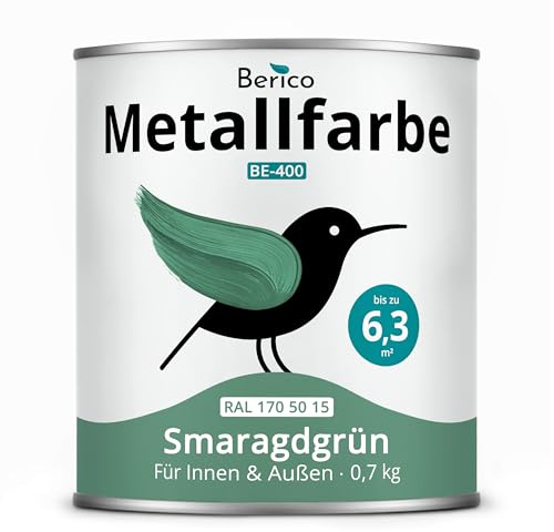 Berico Metallfarbe - Smaragdgrün Jadegrün - 0,7 Kg - 4in1 Premium Metallschutzlack - Direkt auf Rost - Für Stahl, Zink, Aluminium, Kupfer und Eisen