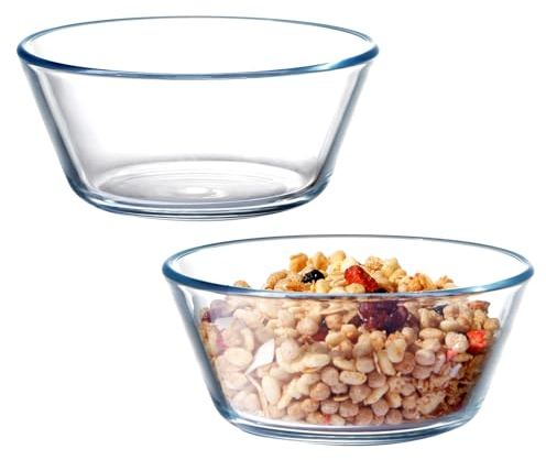 NUTRIUPS Juego de 2 Boles de Vidrio de 400ml, Pequeños Boles de Vidrio Transparente para Fruta, Cereales, Caramelos, Yogur