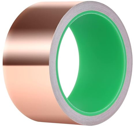 KAHEIGN Slugs Repellent Copper Tape, 50mm x 12m Adhesive Copper Foil Slug Snail Repellent Strips Dual Conductive Tape for Garden Plant Pots Pest Control, Guitar, EMI Shielding, Electrical Repairs
