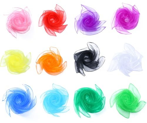 Yolistar 12 stück Bunt Jongliertücher, 60 * 60 cm Tanz Tücher Bunte Chiffontücher, Kindershow & Erwachsene Performance Tanztücher Schals für Tanzen, für Tanzen, Jonglieren, Sensorisches, Tanztücher