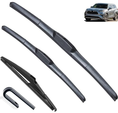 Compatible avec Toyota Highlander Kluger XU70 2020 2021 2022 Balais d'essuie-glace avant et arrière Brosses de nettoyage de vitres en caoutchouc Rondelles Accessoires automobiles