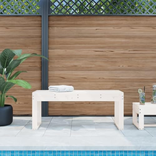 SDWEHO7 Gartenbank, Holzrahmen, Lounge-Bänke im Lattenrost-Design, Balkonbank wetterfest, Terrassenbank, GartenMöbel, Outdoor-Bank, Sitzbank, Weiß 110x38x45 cm Massivholz Kiefer