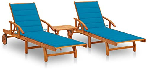 ShGaxin Sonnenliegen 2 STK. mit Tisch und Auflagen Massivholz Akazie, Gartenliege, Liegestuhl, Sonnenstuhl, Sonneninsel Outdoor, Liegen, Gartenmöbel, Bäderliege, Relaxliege - 3077349