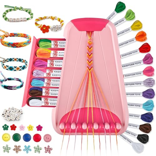 Arts and Crafts for Kids Ages 8-12,Friendship Bracelet Making Kit for Girl,Kids Jewelry Making Kit with 28 Pre-Cut Threads,Christmas Birthday Gifts for Ages 6 7 8 9 10 11 12 Year Old (Pink/Red)