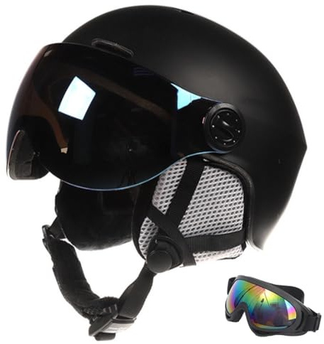 Casque de Ski IntéGré pour Homme Et Femme, Casque de Snowboard avec VisièRe Amovible, Ouvertures D'AéRation, RéSistant, Chaud Et Respirant(A Matte Black,L(58-61cm))