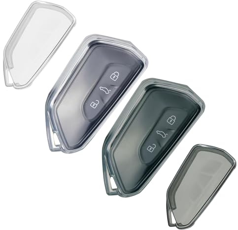 Schlüsselhülle Autoschlüssel Hülle Kompatibe mit VW, 2 Stück Transparent TPU, Schlüsselgehäuse für Golf 8 GTE GTI ID.3 ID.4 Seat Leon MK4 Tarraco Ateca Skoda Octavia 4 Cupra Formentor Born