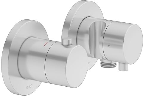 KEUCO PLAN Blue 53953171221 Thermostat Tap Set UP 2-Way with Hose Connection and Shower Holder, Colour: Aluminium Finish