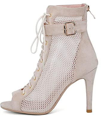 VCIXXVCE Botas de Baile Latino Mujer Beige Punta Abierta Salsa Zapatos de Baile de Salón con Cremalleras, 38 EU