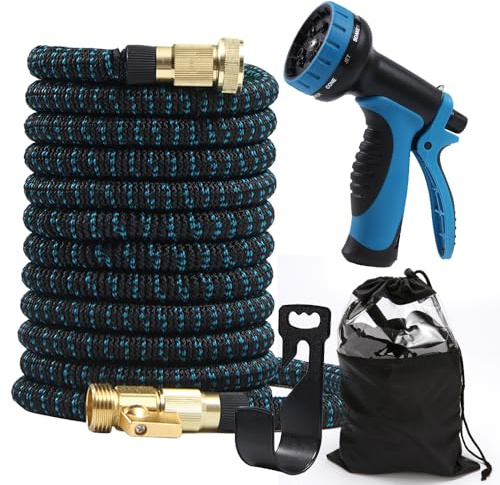 CLIUNT Gartenschlauch flexibel, 7.5M/25FT Flexibler Gartenschlauch, Flexibel Wasserschlauch Dehnbarer, mit 8 Funktionssprühdüsen, für Außenbereich, Garten, Bewässerung, Autowäsche - Blau
