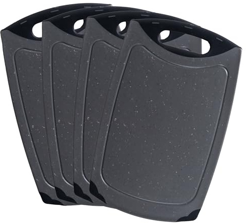 STONELINE Set di 4 taglieri, 26,5 x 16,5 cm, tagliere in plastica, piccolo antiscivolo, con scanalatura per la colazione, lavabile in lavastoviglie, senza BPA, delicato sui coltelli, grigio