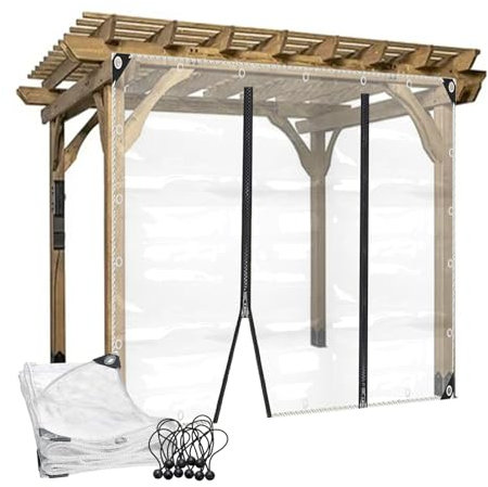 Outdoor Wetterfeste Vorhänge mit Reißverschluss Transparent Pergola Pavillon Seitenwände PVC Plane Seitenteile, für Terrasse Veranda Balkon(2.2x2.5m/7.2x8.2ft)