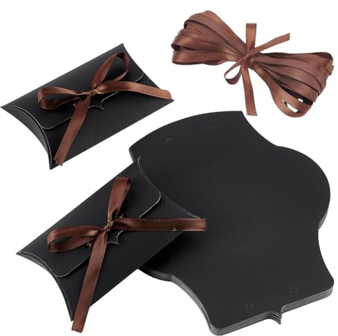 BENECREAT 30 Satz Kraft Kissenschachteln 12.5x7.5x2.5cm Schwarze Kissen Geschenkboxen Mit Polyesterband