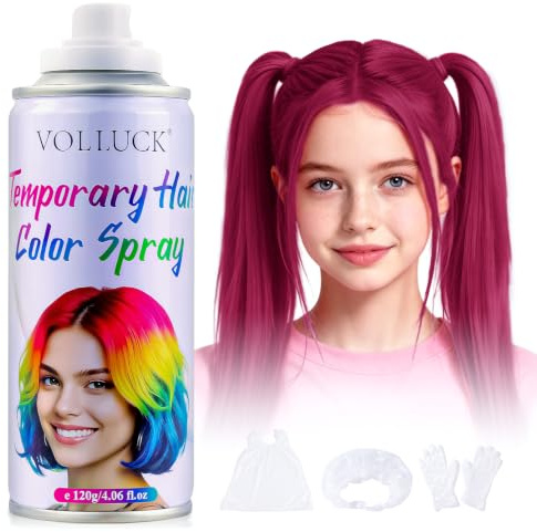 VOLLUCK Temporary Hair Colour Spray, Instant Washable Hair Dye for All Hair Types, Vibrant Color for Party, Halloween, Cosplay, and Daily Use 120 ML (Hot Pink)