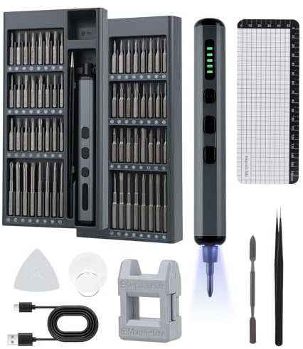 Hixava 72 in 1 Cacciaviti Precisione Set Cacciavite Elettrico di Precisione Mini Kit di Riparazione Portatile con 64 Punte Magnetiche con Luce a LED per Occhiali Cellulari Orologiaio Elettronica