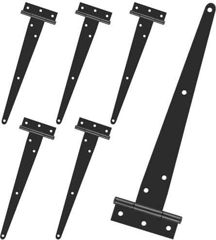 T Hinges, 14 Inch(360mm) Shed Door Hinge, Heavy Duty Gate Hinges for Wood, Black Metal Tee Hinge Galvanised for Wooden Fence, Barn, Gate, 6 Pack