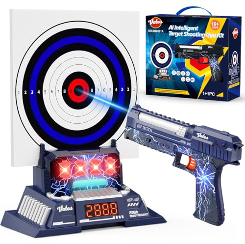 VATOS Set di bersagli intelligenti con pistola laser ricaricabile, punteggio elettronico automatico e feedback vocale in tempo reale, 4 modalità di tiro, gioco con bersagli per bambini dai 6+ anni